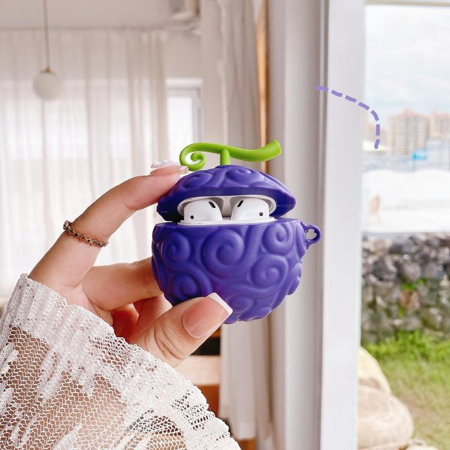 Anime 3D Silikon Bluetooth Kopfhörerhülle für Airpods 1 2 3 Pro im One Piece Flamme Design in Lila - Bild 1