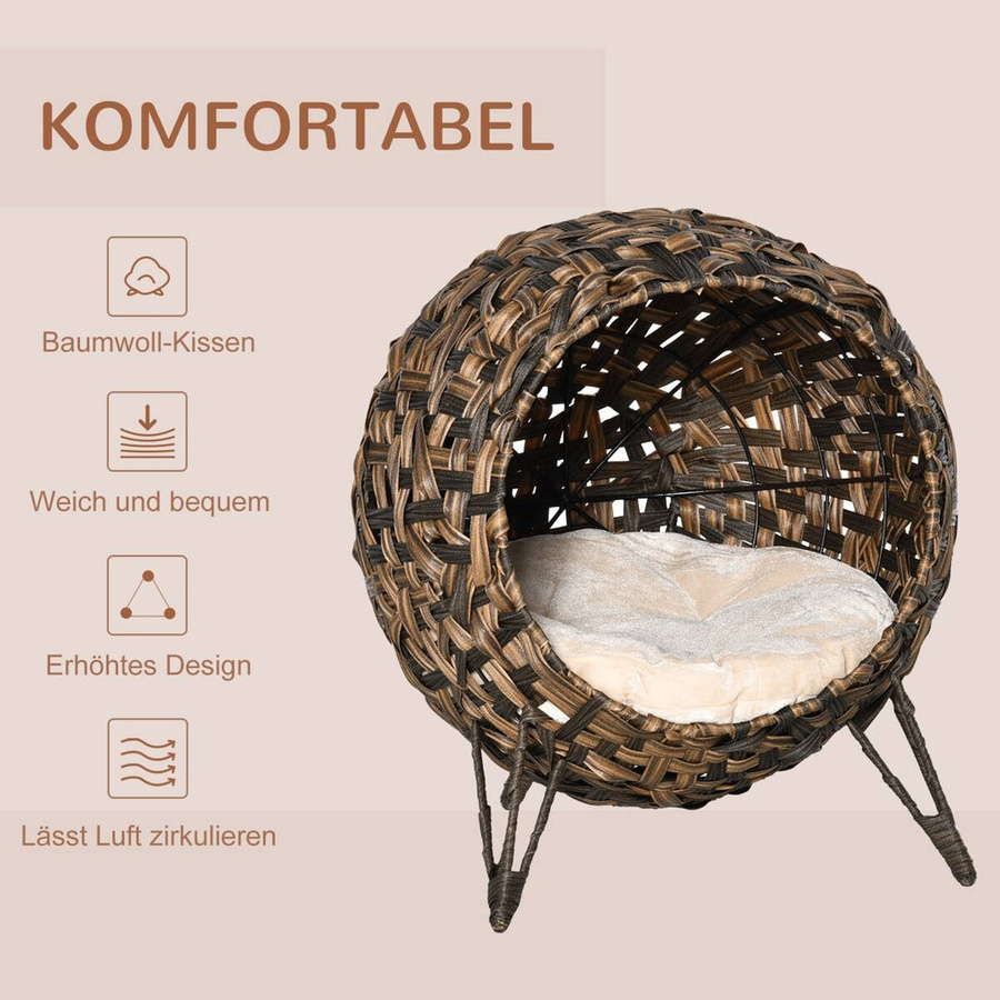 PawHut Katzenhöhle aus Polyrattan in Braun mit Durchmesser: 52 cm und Höhe: 58 cm - Bild 3