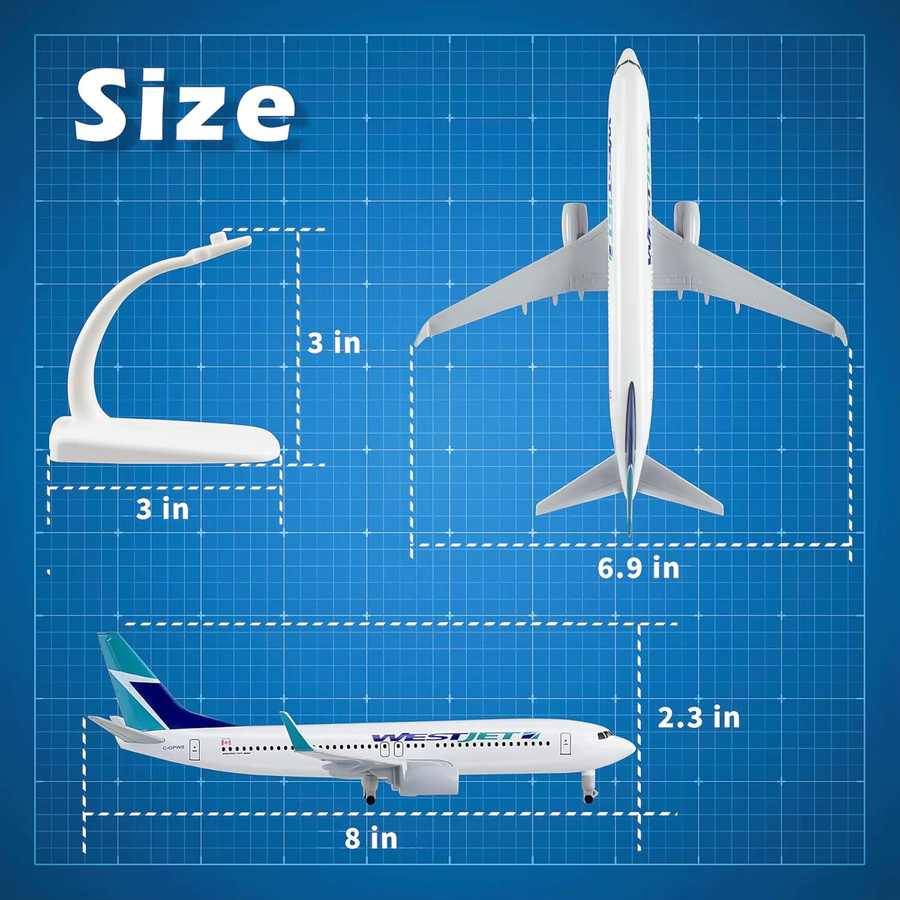 ZOCO Westjet Airlines B737 Flugzeugmodell, 1:300, Metall, 20cm - Bild 4
