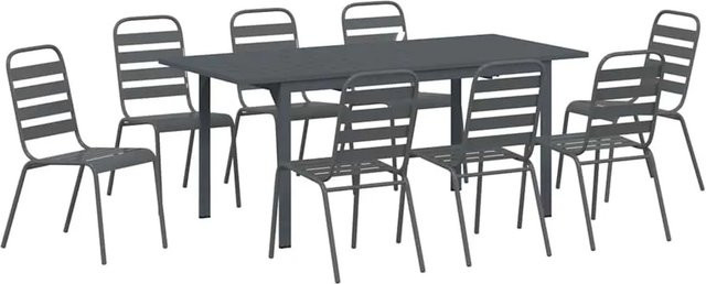 vidaXL Garten Essgruppe 9-teilig aus pulverbeschichtetem Stahl in Anthrazit - Bild 1