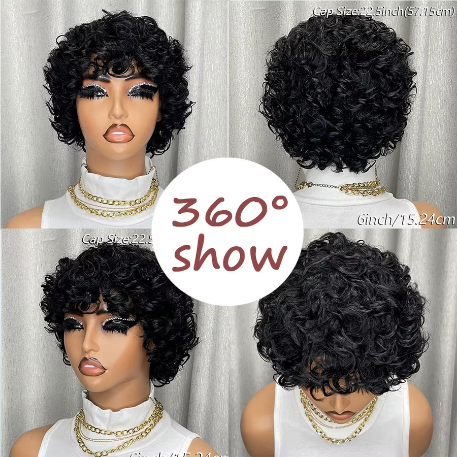 OYM HAIR Pixie-Perücke, kurze verworrene Locken, brasilianisches Remy-Echthaar - Bild 3