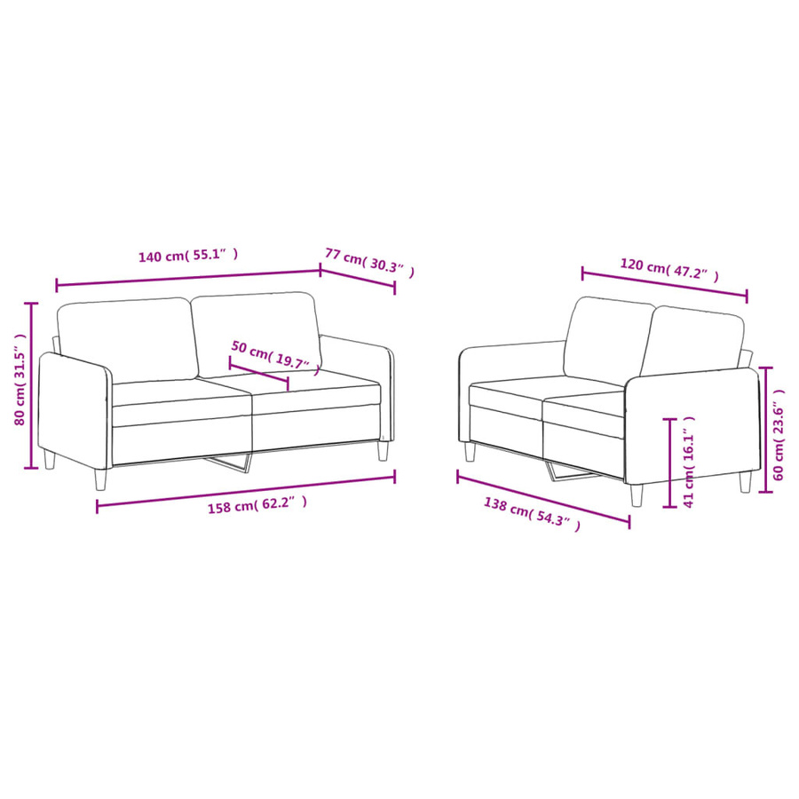 vidaXL 2-teilige Sofagarnitur aus Samt in Rosa mit 2-Sitzer-Sofa - Bild 2