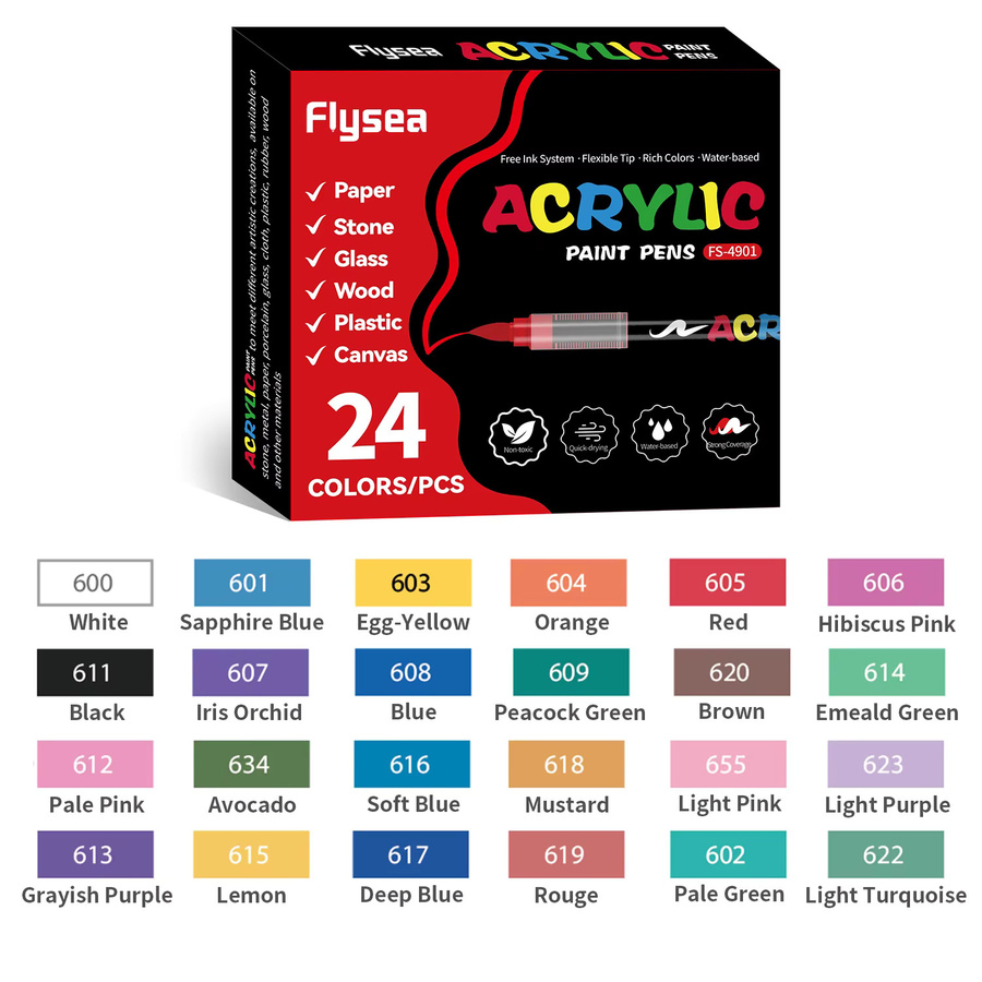 24 Farben Acryl-Marker Set mit starker Deckkraft für Kunst, Zeichnen und DIY Basteln in Multicolour - Bild 4