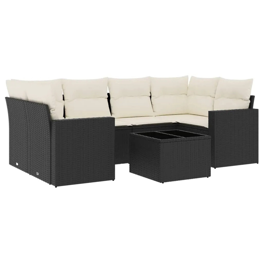 vidaXL 7-tlg Garten-Sofagarnitur aus Poly-Rattan mit Kissen und Glastisch in Schwarz - Bild 2