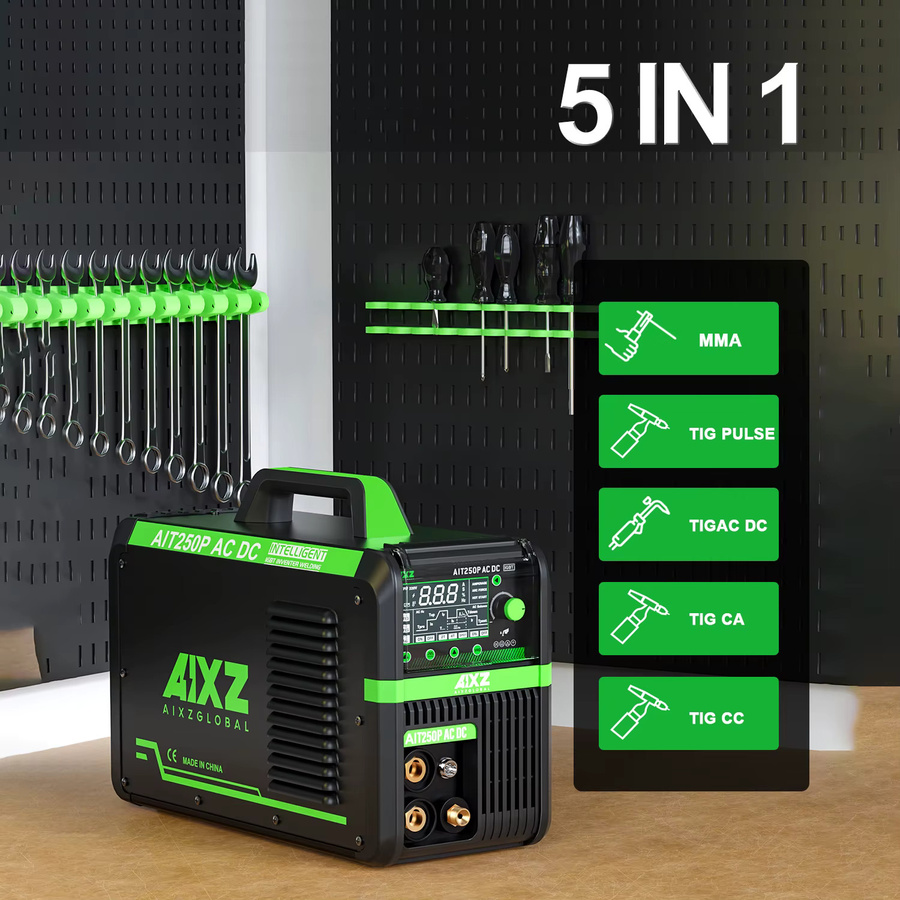 AIXZ AIT250P 5-in-1 Aluminium-Schweißgerät in Grün/Schwarz mit HF TIG, MMA, ARC, Argon Digital Pulse 2T/4T und IGBT-Technologie (220V AC DC) - Bild 2