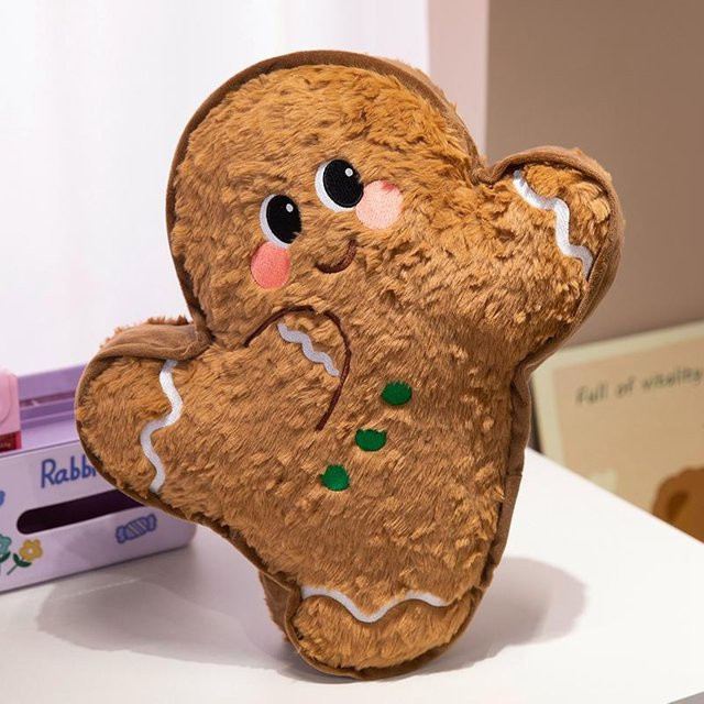 Weihnachtliches Wurfkissen mit Cartoon-Motiven wie Weihnachtsmann und Lebkuchenmann, braun, B/T/H: 30 x 45 cm - Bild 1
