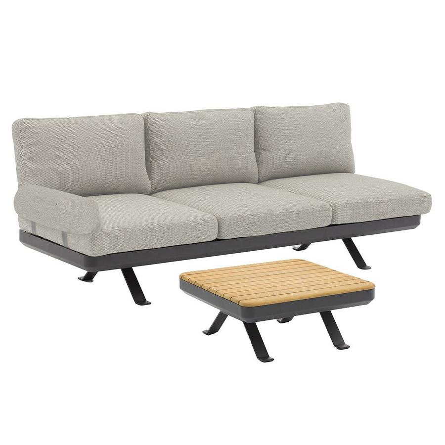 Zebra Sky Lounge Set Camden Grey: Modernes Outdoor-Set bestehend aus einem 3-Sitzer Sofa und einem Lounge Tisch mit Teak Platte in Grau - Bild 2