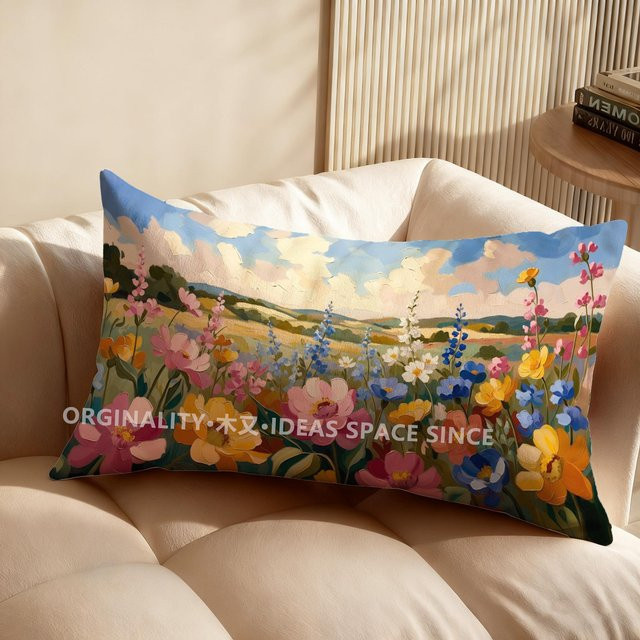 Rechteckige Kissenhülle JMG Clothing mit Vintage Blumenwiesen-Print in Grau und Multicolour, B/H: 50 x 30 cm - Bild 1