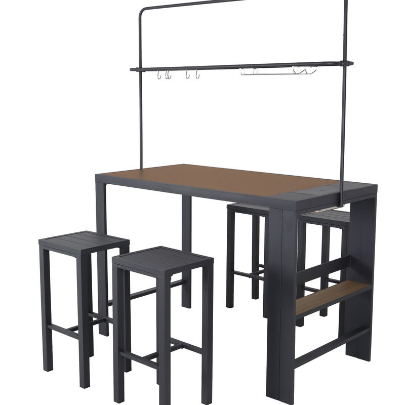 LECO Bar-Sitzgruppe Elsa aus Aluminium mit Silikatplatten in Anthrazit und Grau, B/T/H: 157 x 80 x 209 cm - Bild 5