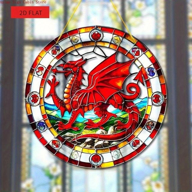 Potdemiel Drachen Sonnenfänger aus Acryl, rundes Fensterbild in Mehrfarbig, Durchmesser: 20 cm - Bild 1