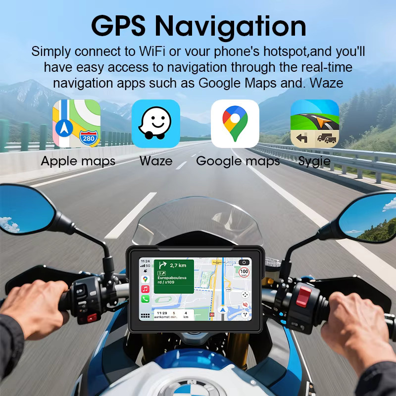 Srnubi Motorrad CarPlay und Android Auto Navigation mit GPS und Bluetooth, 7 Zoll Digital Dashboard für BMW R1200GS, R1250GS und S1000XR, Schwarz - Bild 4