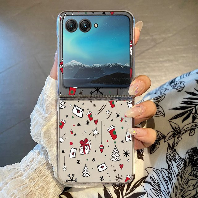 Stoßfeste Handyhülle mit Cartoon-Weihnachtsmotiv für Motorola Razr 50 Ultra, Razr 40 Ultra, 50 und 40, transparent aus hartem PC-Material - Bild 1