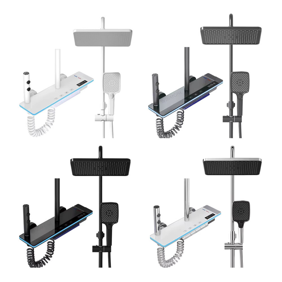 WJNMONE Luxus Duschsystem mit Digitalanzeige und Thermostat aus Messing, Regendusche mit Wasserfall-Funktion und Glas-Elementen - Bild 3
