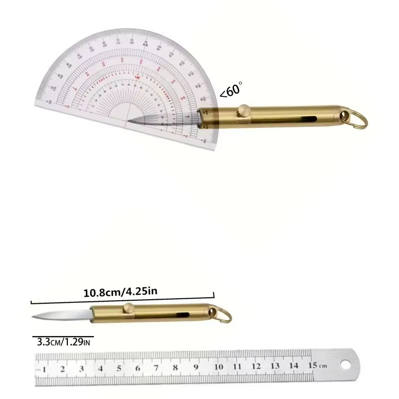 Mini Teleskop-Messer aus Messing in Gold als tragbares Outdoor-Taschenmesser und Schlüsselanhänger - Bild 2