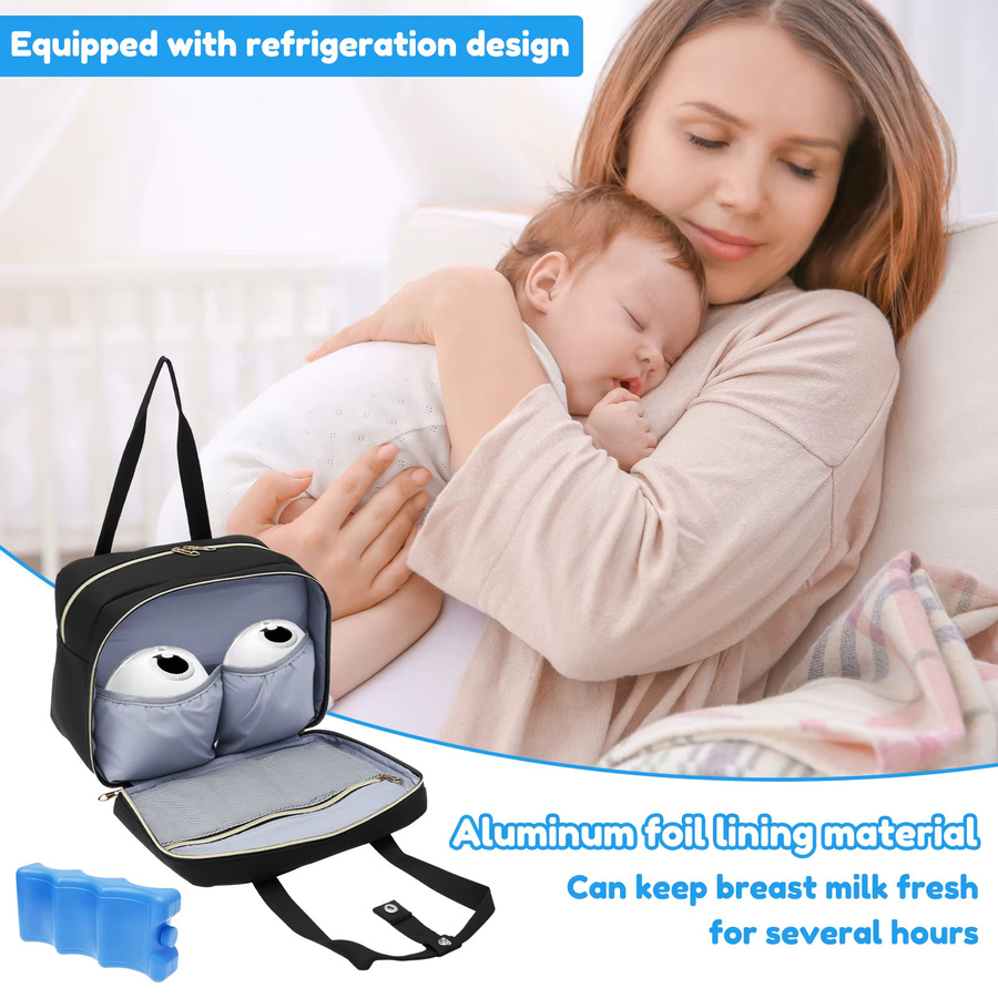 Tragbare Milchpumpen-Tasche mit Kühlfach in Schwarz für Muttermilch und Babyzubehör - Bild 4