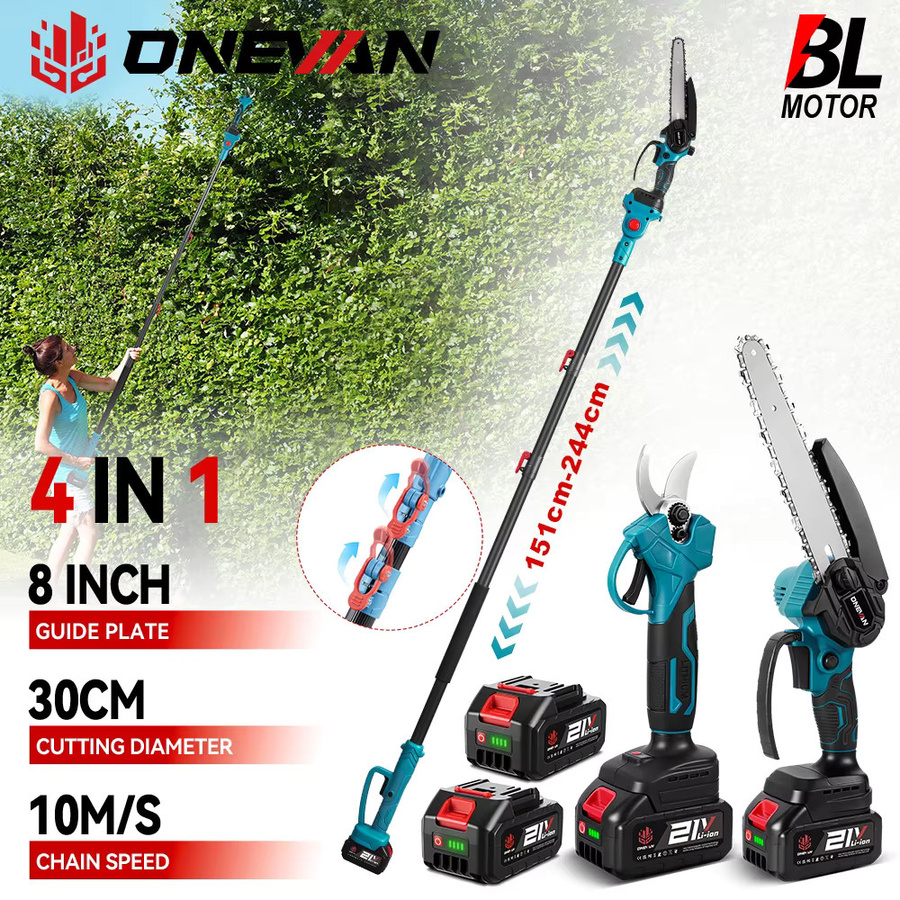 ONEVAN 4-in-1 Bürstenlose Teleskop-Elektrokettensäge mit Schere für hohe Äste, blau, kompatibel mit Makita 18V Akku - Bild 2