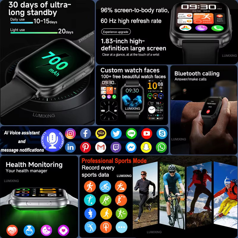 BOXUXING Smartwatch, Schwarz, Silikon, Unisex - Bild 2