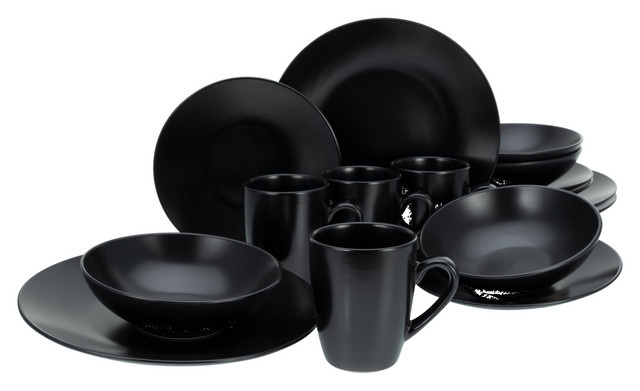 CreaTable Kombiservice aus Steinzeug, 16-teilig, Black Matt Schwarz - Bild 1