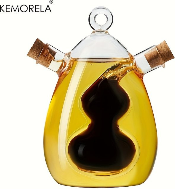 KEMORELA Spenderflasche aus Glas mit Korkstopfen, transparentes Ölglas mit ergonomischem Griff für Olivenöl und Essig, 350 ml - Bild 1