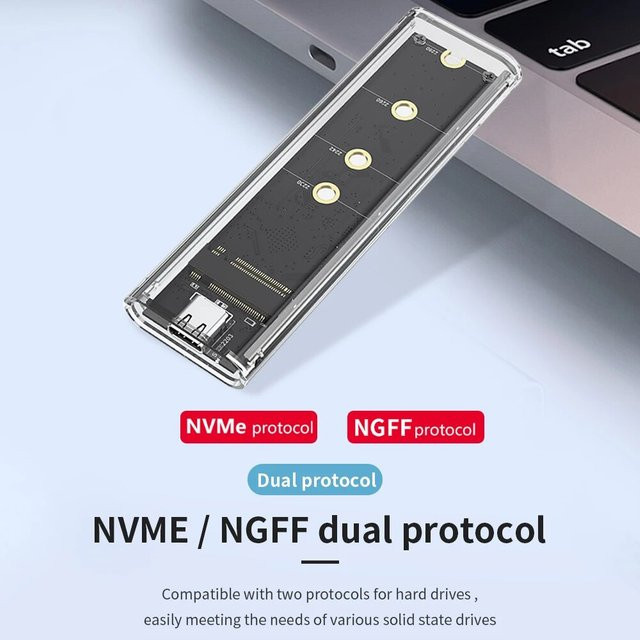ROUHONG M.2 NGFF/NVME zu USB 3.0 Typ-C Mobiles Festplattengehäuse für SATA SSD, 5Gbps, Transparent - Bild 1