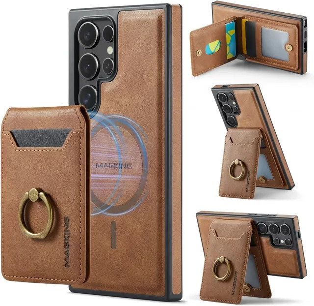 2-in-1 Magnetische Lederhülle mit abnehmbarer Brieftasche und Kartenhalter für Samsung Galaxy S25 Edge, S24 Plus, S23 und S26 Ultra in Grün oder Braun - Bild 1