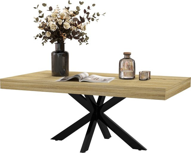 HOMCOM Rechteckiger Couchtisch im Industriestil aus schwarzem Metall und Holzoptik, B/T/H: 110 x 60 x 45 cm - Bild 1