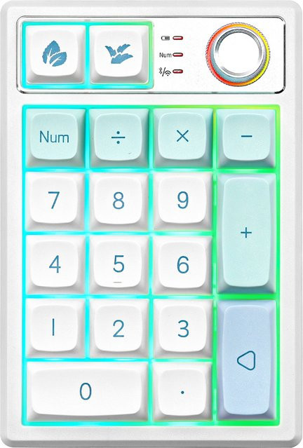 Yunzii YZ19 Mechanischer Numerische Tastaturblock mit 19 Tasten, Drahtlos via Bluetooth, RGB Beleuchtung, Hot-Swap und PBT Keycaps, Farbe: Mint/Grün-Weiß - Bild 1