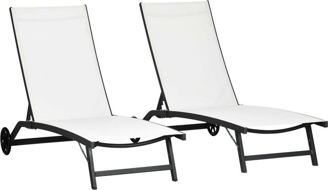 Outsunny Set mit 2 Gartenliegen aus Aluminium und Textilene in Creme, 5-fach verstellbare Rückenlehne und Rollen, B/T/H: 66 x 165 x 102 cm - Bild 1