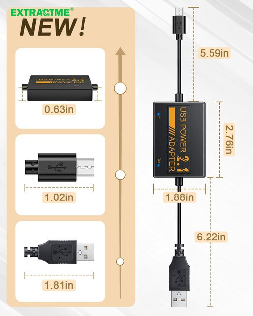 Extractme USB-Hub mit 1800 mAh Akku und USB-Stromkabel für Fire TV Sticks, Firestick-Adapter in Schwarz, unterstützt 4K-Video - Bild 1