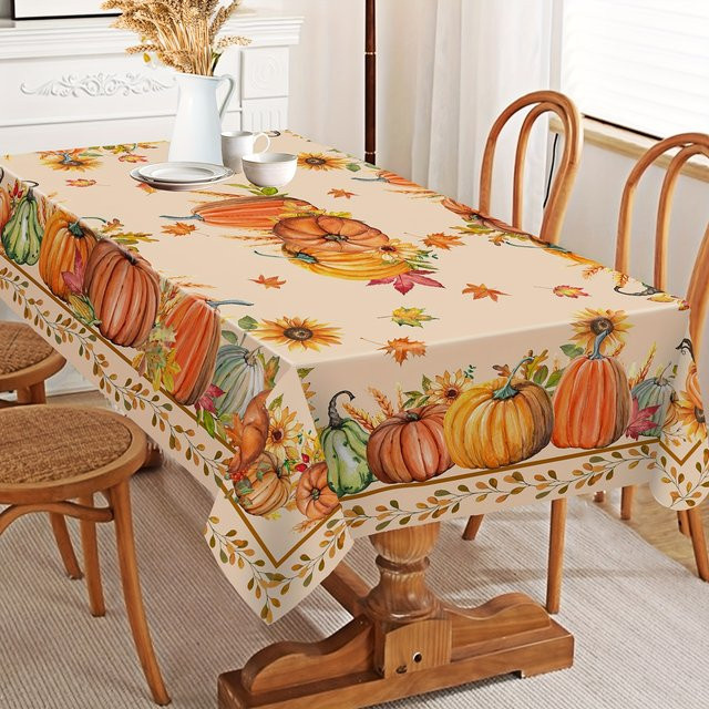 ZZN Tischdecke aus Polyester mit Kürbis-Design für Thanksgiving und Herbstpartys, rechteckig, mehrfarbig - Bild 1
