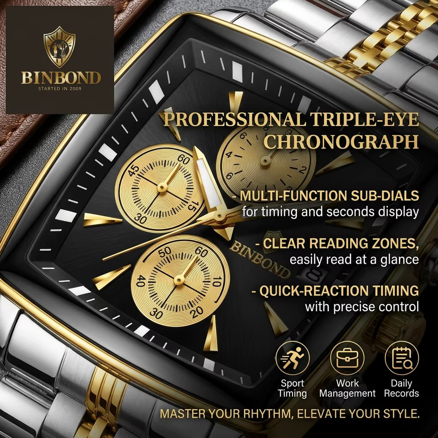 BINBOND Chronograph, Armbanduhr, Edelstahl, Bicolor, Blau, Herren - Bild 2