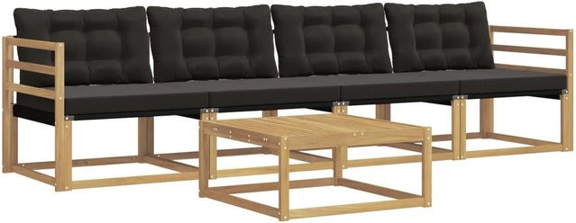 vidaXL Outdoor-Sofagarnitur 5-teilig in Weiß und Schwarz mit Holz- und Polsterelementen B/T/H: 79 x 79 x 37 cm - Bild 1