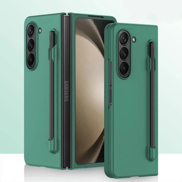 Matte Samsung Galaxy Z Fold 7 6 5 4 3 5G Hülle mit S Pen Halter in Grün, ultradünne stoßfeste Schutzhülle mit Hautgefühl - Bild 1