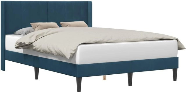 vidaXL Bettrahmen mit Kopfteil aus Samt in Blau, B/T: 120 x 190 cm - Bild 1