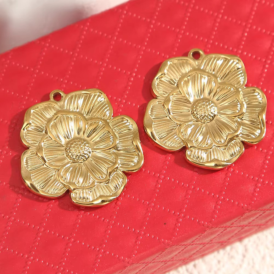 Anhänger und Ohrringe, Edelstahl, 18 Karat vergoldet, Gold, Vintage, Unisex - Bild 2