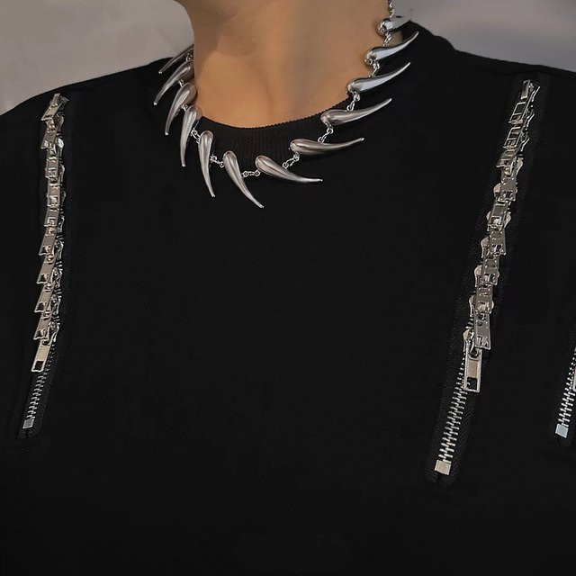 YiYuYiHua Halskette, Silber, Punk, Unisex - Bild 1