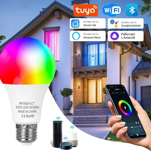 Tuya Smart LED Birne E27 mit 9W, RGB, WiFi und Bluetooth, dimmbar und kompatibel mit Sprachsteuerung für Alexa, Google Home und Alice - Bild 1