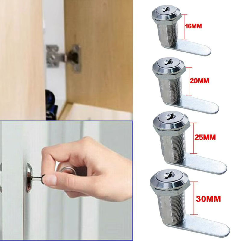 Metall Nockenschloss in Silber für Werkzeugschränke, Schubladen und Briefkästen mit 2 Schlüsseln - Bild 3
