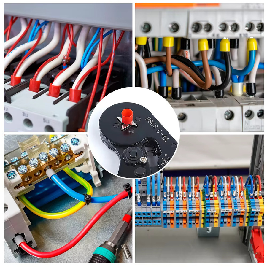 HSC8 6-4A Selbsteinstellende Hand-Crimpzange mit 1200 isolierten Steckverbinder-Crimpklemmen für Aderendhülsen 0,25–10 mm² (23–7 AWG) und Elektrikerwerkzeug-Set - Bild 6