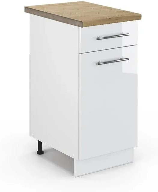 Vicco Küchenunterschrank Fame-Line Weiß Hochglanz mit Eiche-Elementen, B/T/H: 40 x 60 x 82 cm - Bild 1