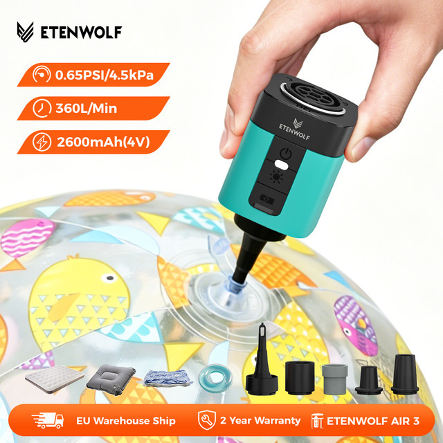ETENWOLF AIR 3 Elektrische Luftpumpe und Campinglampe in Turquoise mit 2600 mAh für Luftmatratzen, Schwimmreifen und Schwimmringe - Bild 1