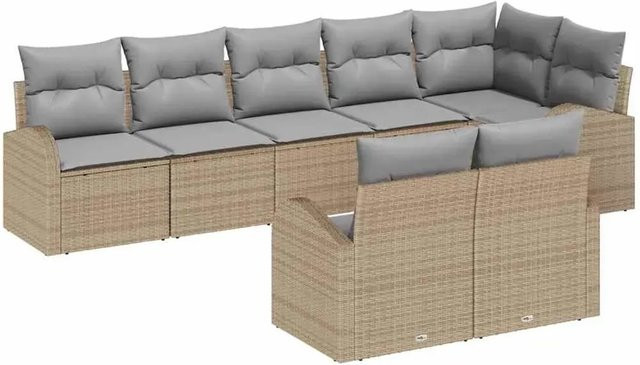 vidaXL Garten-Sofa-Set aus Polyrattan mit Kissen, 8-teilig, Beige und Hellgrau - Bild 1