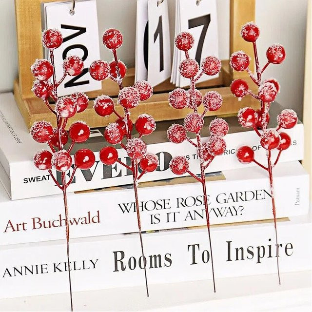 Uflower Künstliche mattierte rote Beerenzweige für Weihnachtsdekoration und DIY-Geschenke - Bild 1