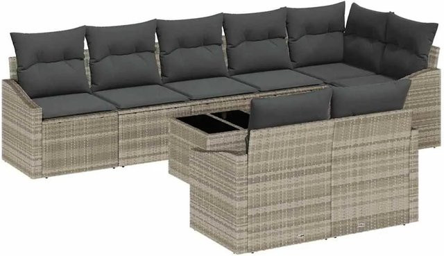 vidaXL Garten-Sofa-Set 9-teilig in Grau aus Poly-Rattan mit Polsterung und Couchtisch - Bild 1