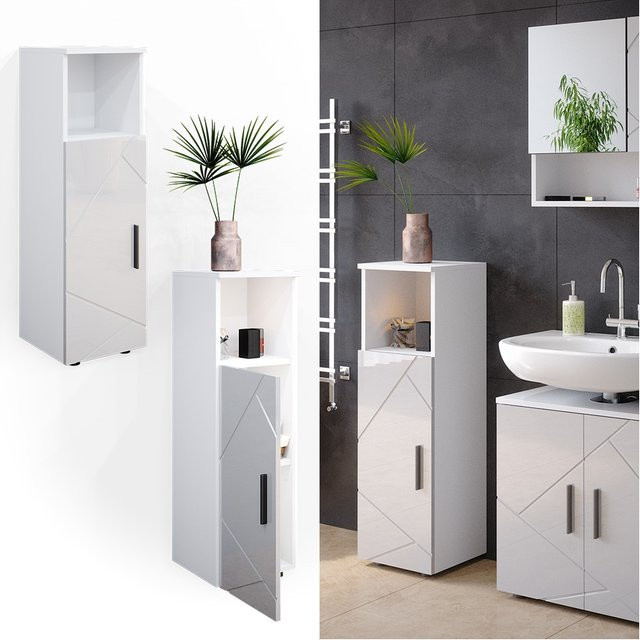 Vicco Midischrank Irma Badezimmerschrank in Weiß Hochglanz mit 1 Tür und 3 Fächern, B: 30 cm, H: 95 cm - Bild 1