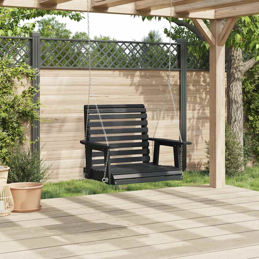 vidaXL Garten-Hängestuhl aus massivem Tannenholz mit Metallketten und Armlehnen, Schwarz, B: 110,0 cm, T: 72,0 cm, H: 63,0 cm - Bild 8