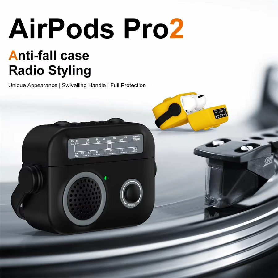 Stoßfeste Silikon-Schutzhülle im Cartoon Radio Design für Apple AirPods 1, 2, 3, 4 sowie Pro und Pro 2 (2021 & 2024 ANC), Farbe: Grau - Bild 4