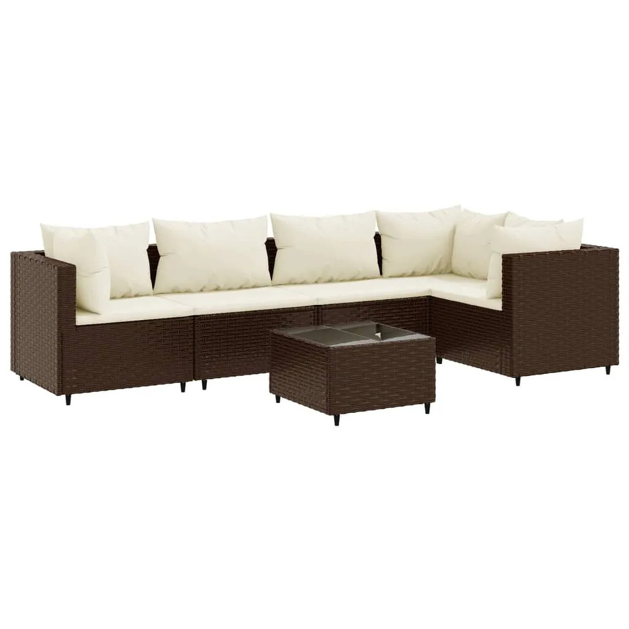 vidaXL 6-tlg Garten-Lounge-Set in L-Form mit Kissen, Braun und Weiß, Poly-Rattan mit Metallgestell und UV-beständigen Polstern - Bild 2