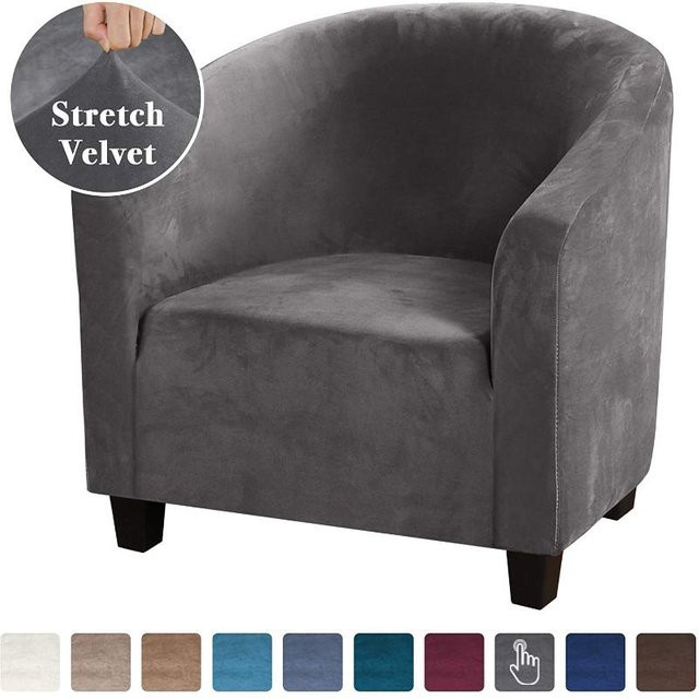 Rttime Sofabezug aus Samt in Dunkelgrau, elastischer und rutschfester Stretch-Möbelschutz für Sessel und Couches - Bild 1