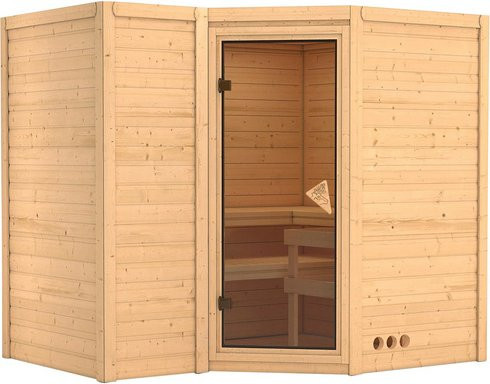 Karibu Sauna Riga 2 für 4 Personen aus Fichtenholz in Beige ohne Ofen B/T/H: 236 x 209 x 184 cm - Bild 1